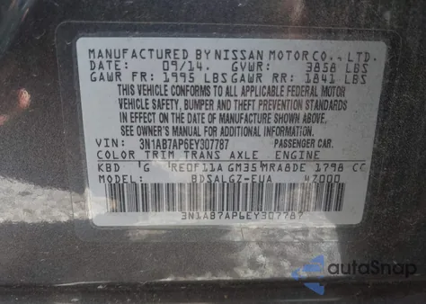 2014 Nissan Sentra Sl z USA, uszkodzony, nr VIN 3N1AB7AP6EY307787